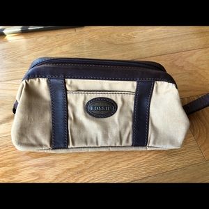 Fossil canvas and leather Dopp kit travel pouch